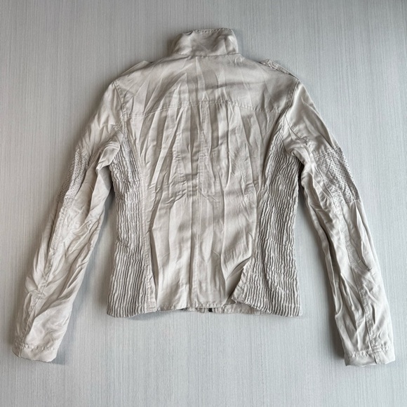 VINTAGE Ellus Perforated Moto Jacket S Off White Crinkled Vegan Suede Casual Y2K - Picture 10 of 15